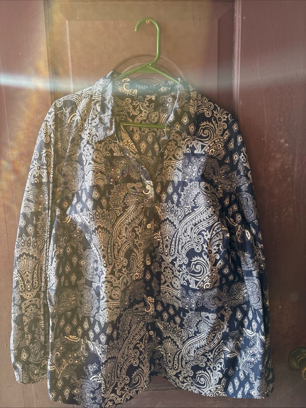 Chaps Navy and White Paisley Button-Up Blazer